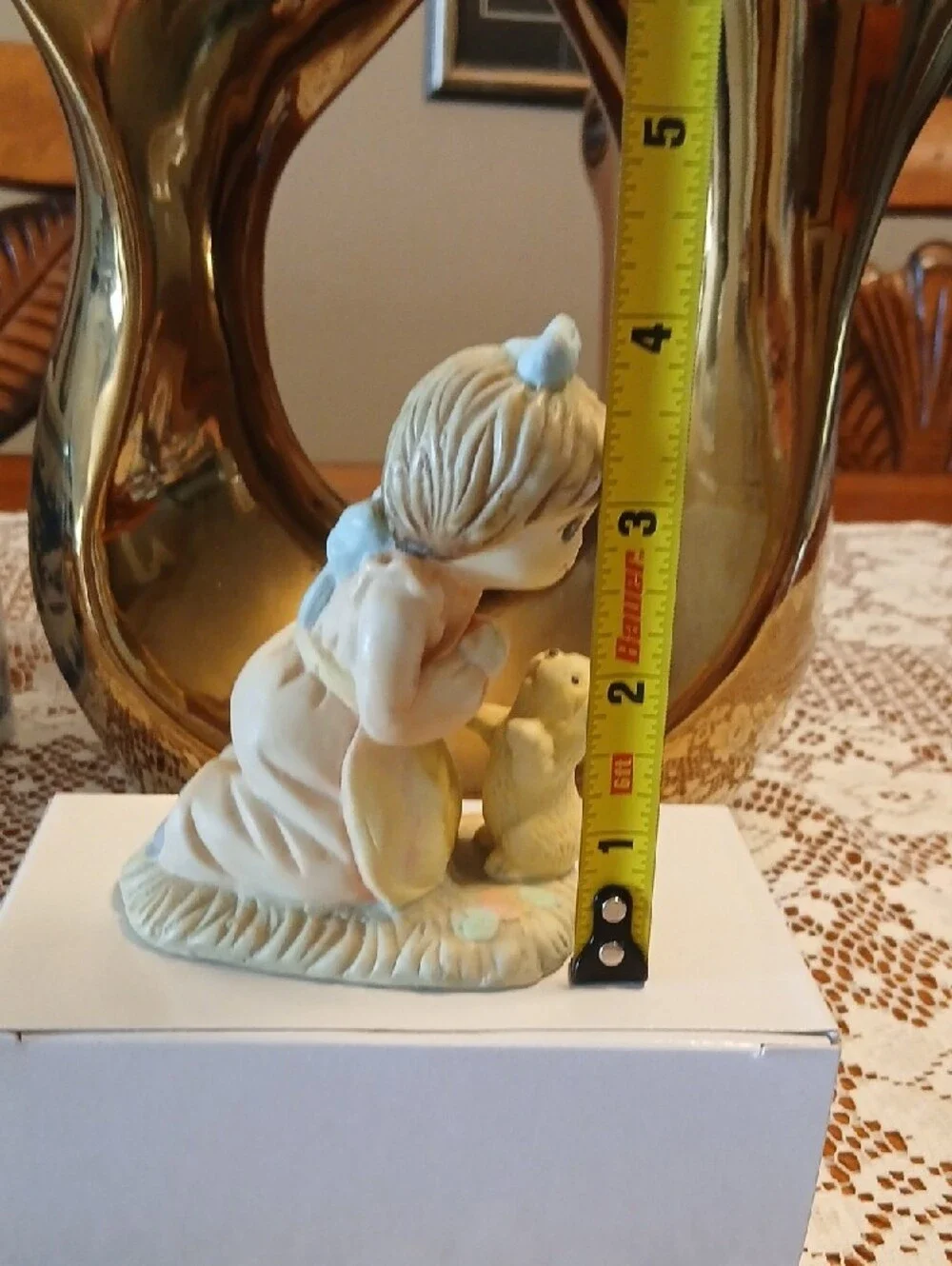 Ceramic Girl Figurine with Puppy - Pastel Blue Accent